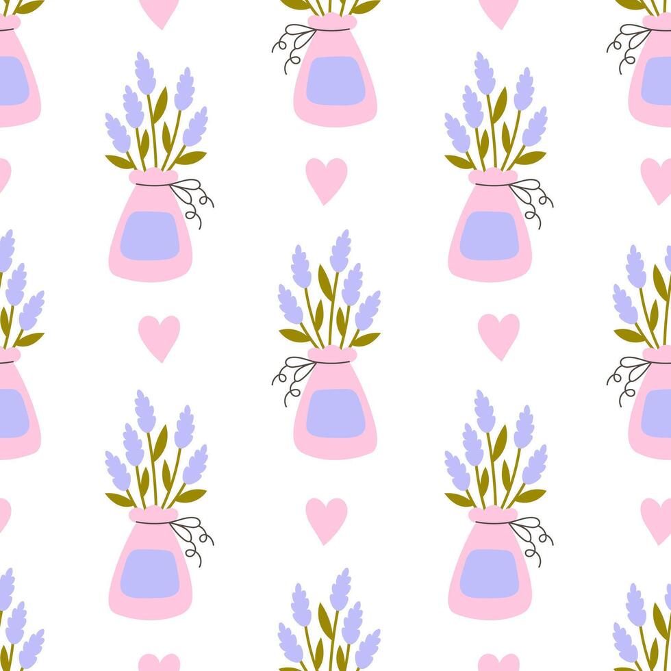 Lavender Flower Heart Seamless Pattern vector