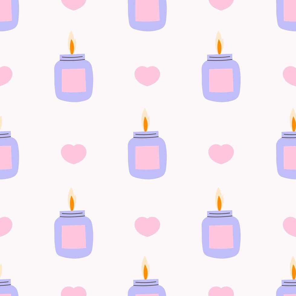 Aromatic Candle and Hearts Seamless Pattern vector