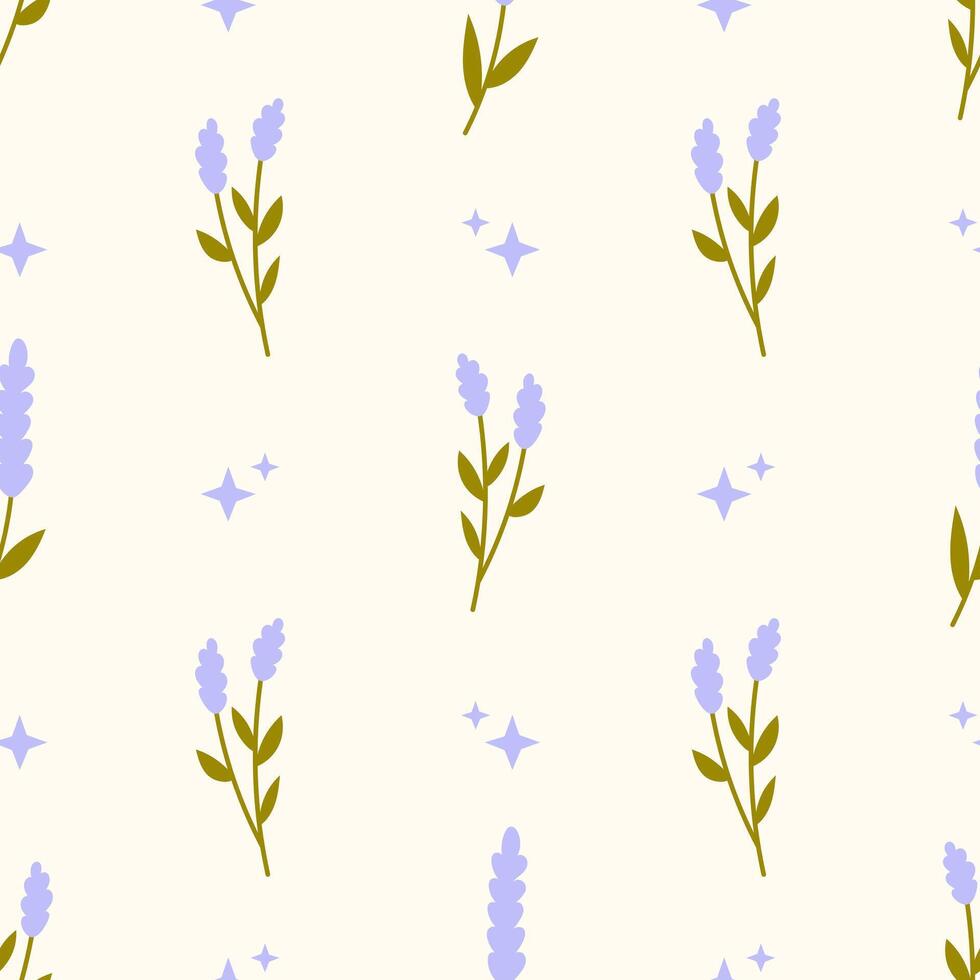 Modern Lavender Twigs and Stars Seamless Pattern vector