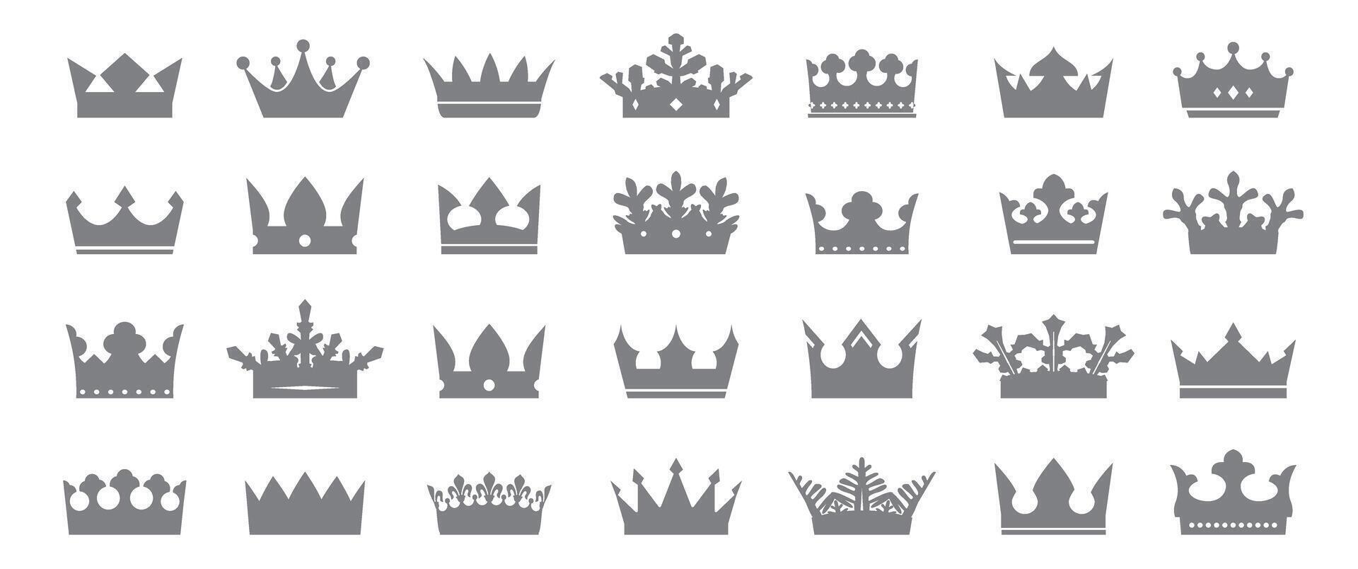 Set of greycrowns. Outline Icons isolated vector