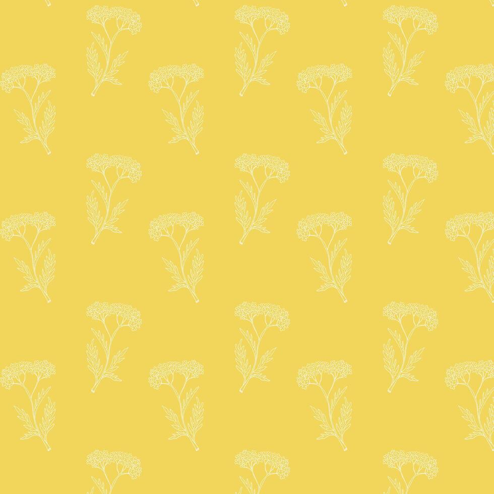 Seamless Yarrow Flower Pattern on Yellow Background vector