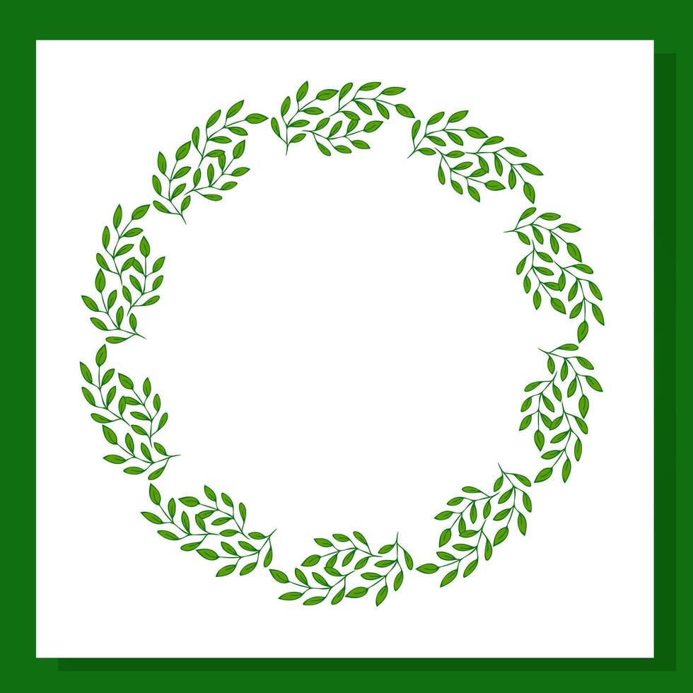 Hand-drawn green leaf frame with delicate foliage, ideal for wedding invitations, eco branding, or greeting cards. vector