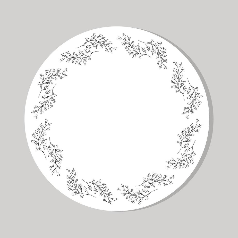 Elegant round frame made of delicate branches and leaves perfect for wedding invites, branding, or notes. vector