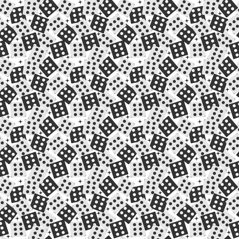 Seamless casino dice pattern with black and white lucky dices. Gambling cube background vector
