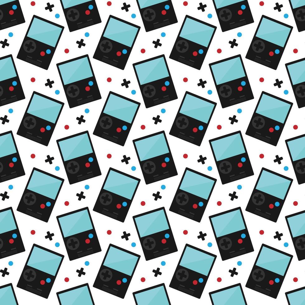 Seamless gamepad pattern with gaming controller. Retro game boy console joystick vector