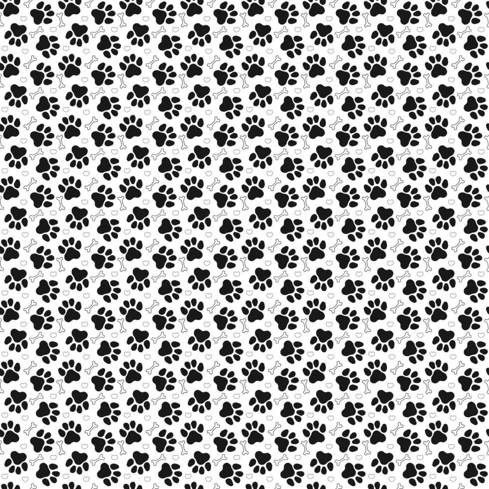 Small seamless paw pattern with dog or cat footprint. Animal pet pawprint background vector