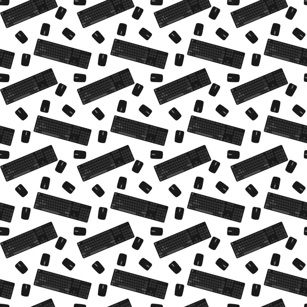 Seamless keyboard and mouse pattern. Computer accessory gaming equipment tech design vector