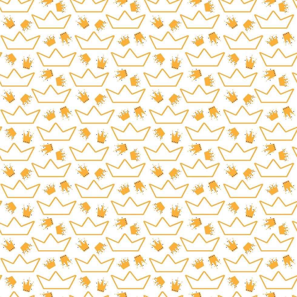 Seamless crown pattern with royal gold design. King and queen monarch handdrawn crown vector