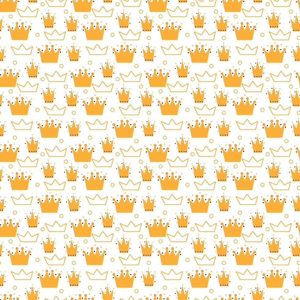 Seamless crowns pattern with royal gold design. King and queen monarch handdrawn crown vector