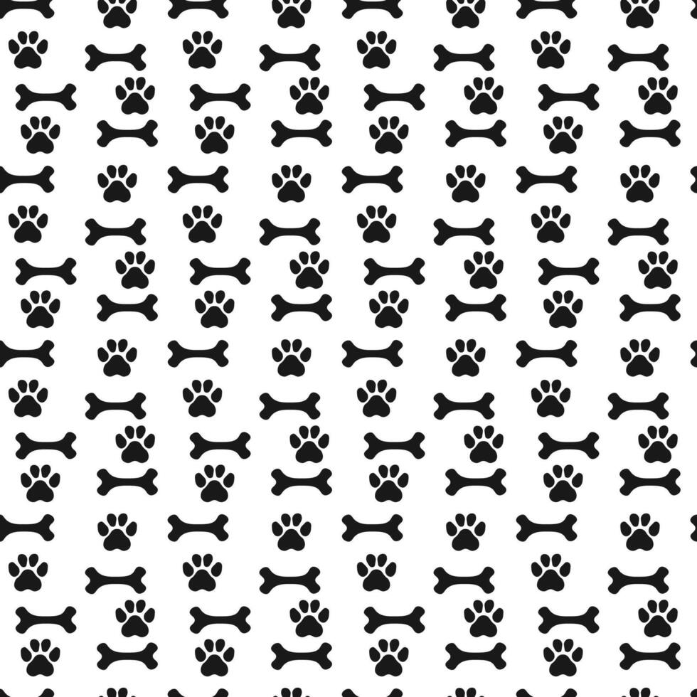 Cat or dog paw print and bone seamless pattern. Pet paw footprint texture background vector
