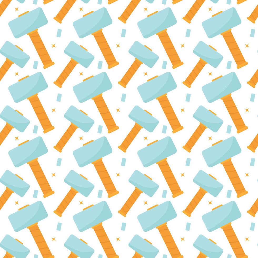 Seamless game hammer pattern for gaming wallpaper. Game build hammer background vector