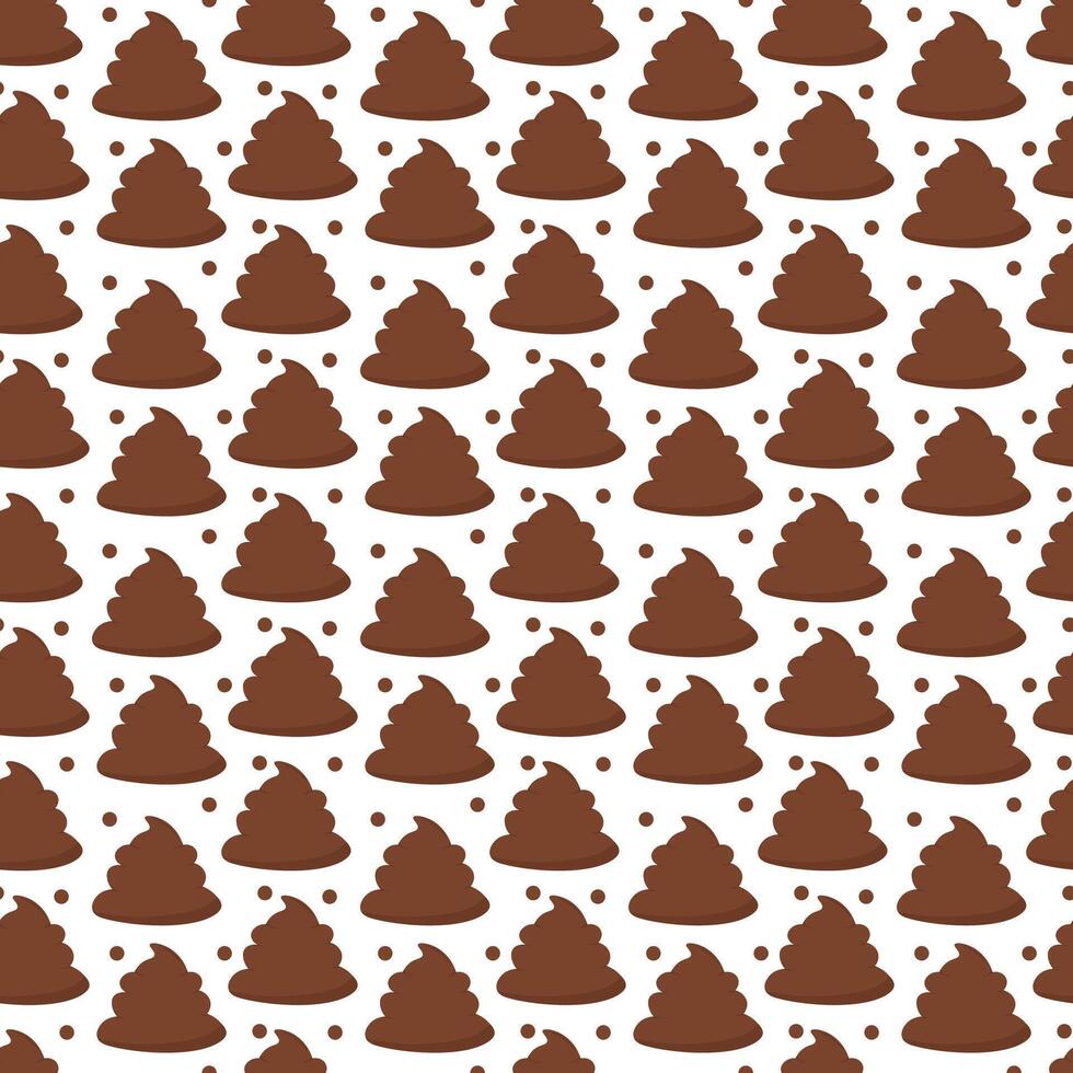 Seamless poop pattern with funny emoji. Pet pile of poo print. Brown animal waste. Poops doodle vector