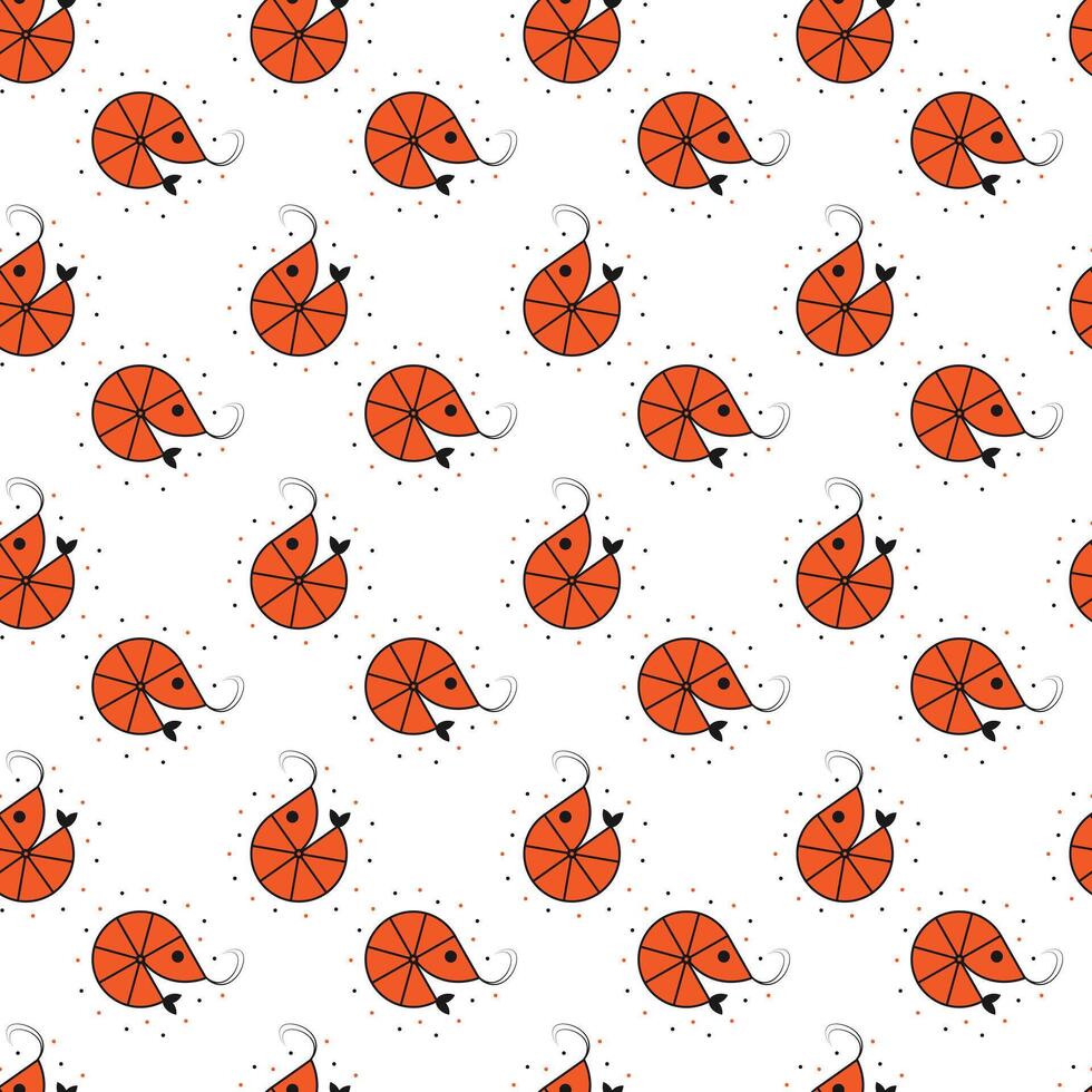 Seamless shrimps pattern. Seafood print. Fresh marine shrimp. Flat ocean prawn food. vector