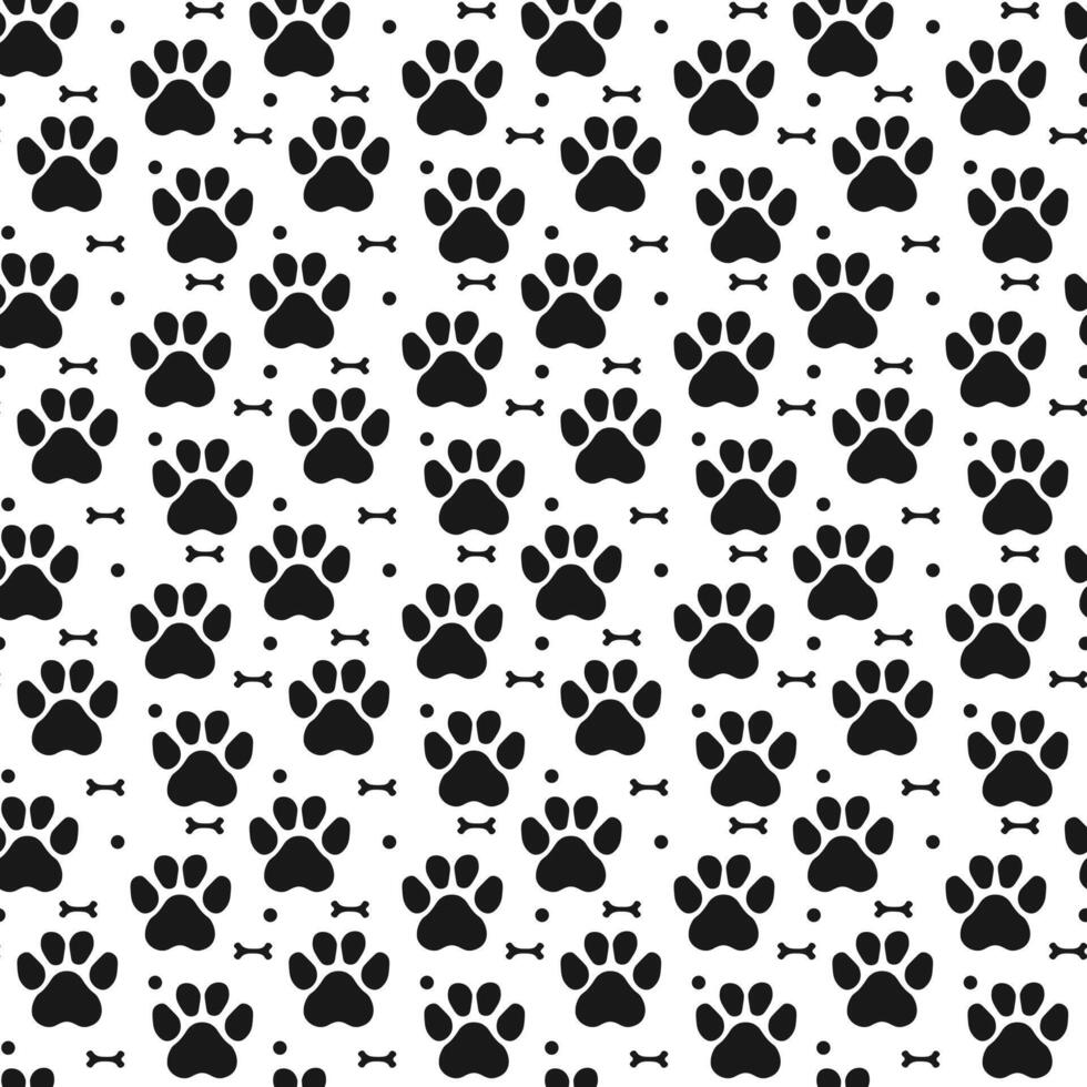 Paw seamless pattern with dog or cat footprint. Animal pet pawprint background vector