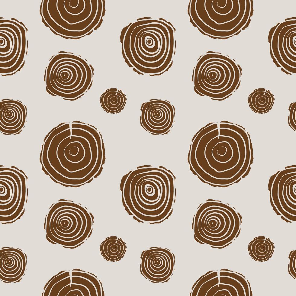 Seamless repeating background with Round rings of Wooden saw cut woodworking. Abstract rapport with Wood discs, lumber round mouldings birch, ash, oak. illustration for design, textile vector