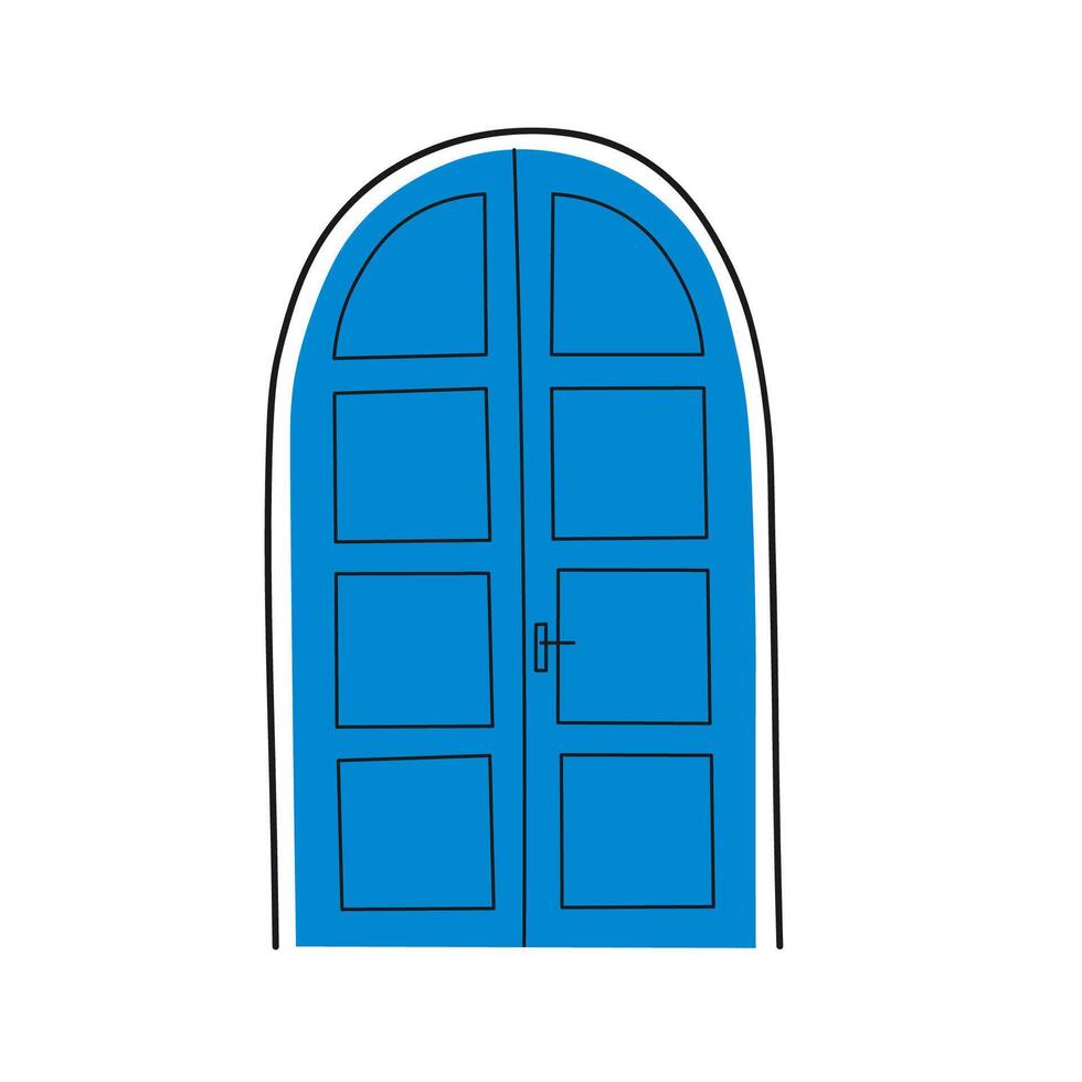 Symbol of Grease Blue closed door on isolated background. Illustration of Mediterranean entrance in flat style, detail of Greece architecture. Design for Santorini, Travelling, vacation vector