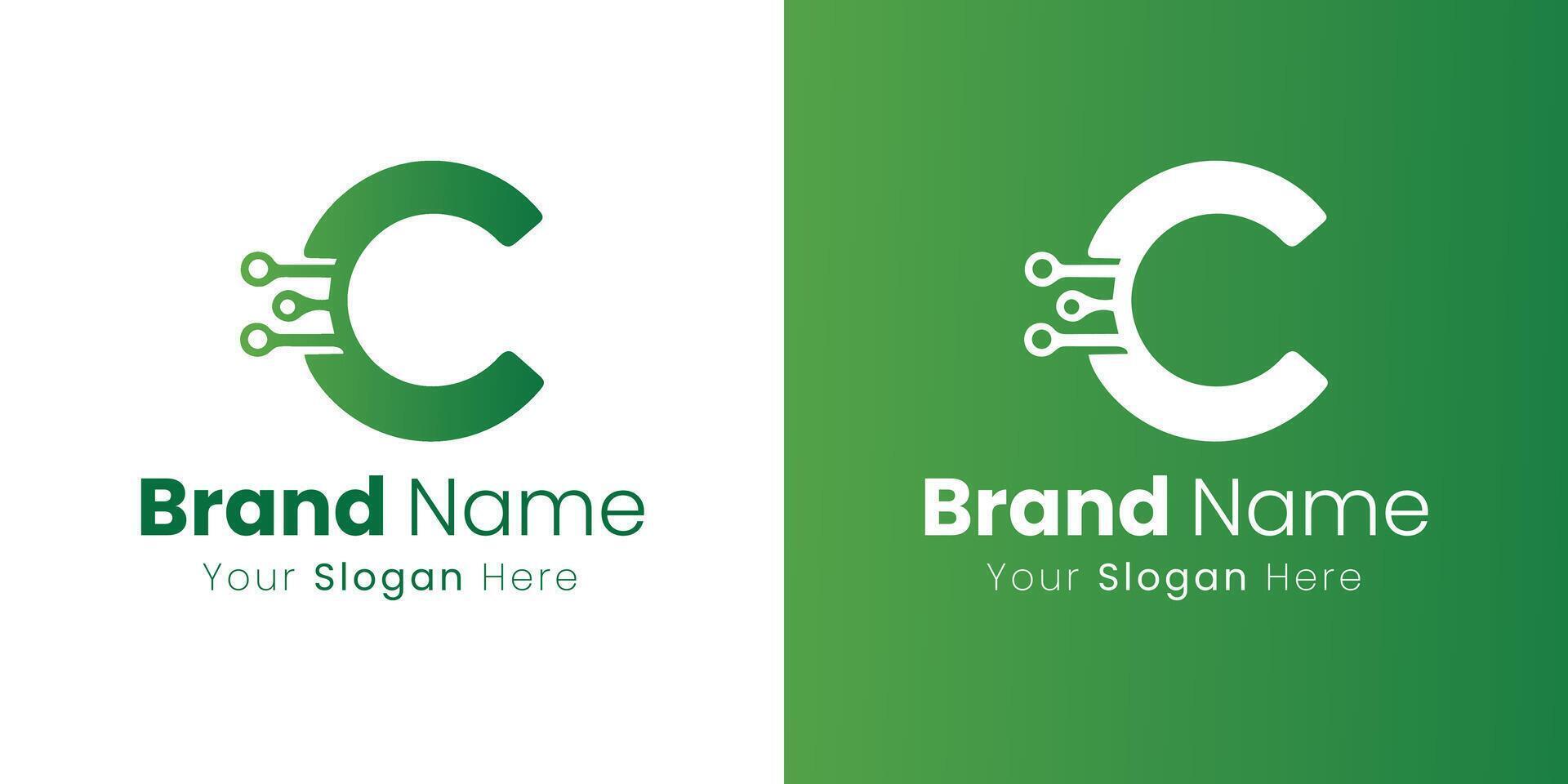 Modern Technology Logo Design Concept with Letter C Integration and Connectivity Features vector