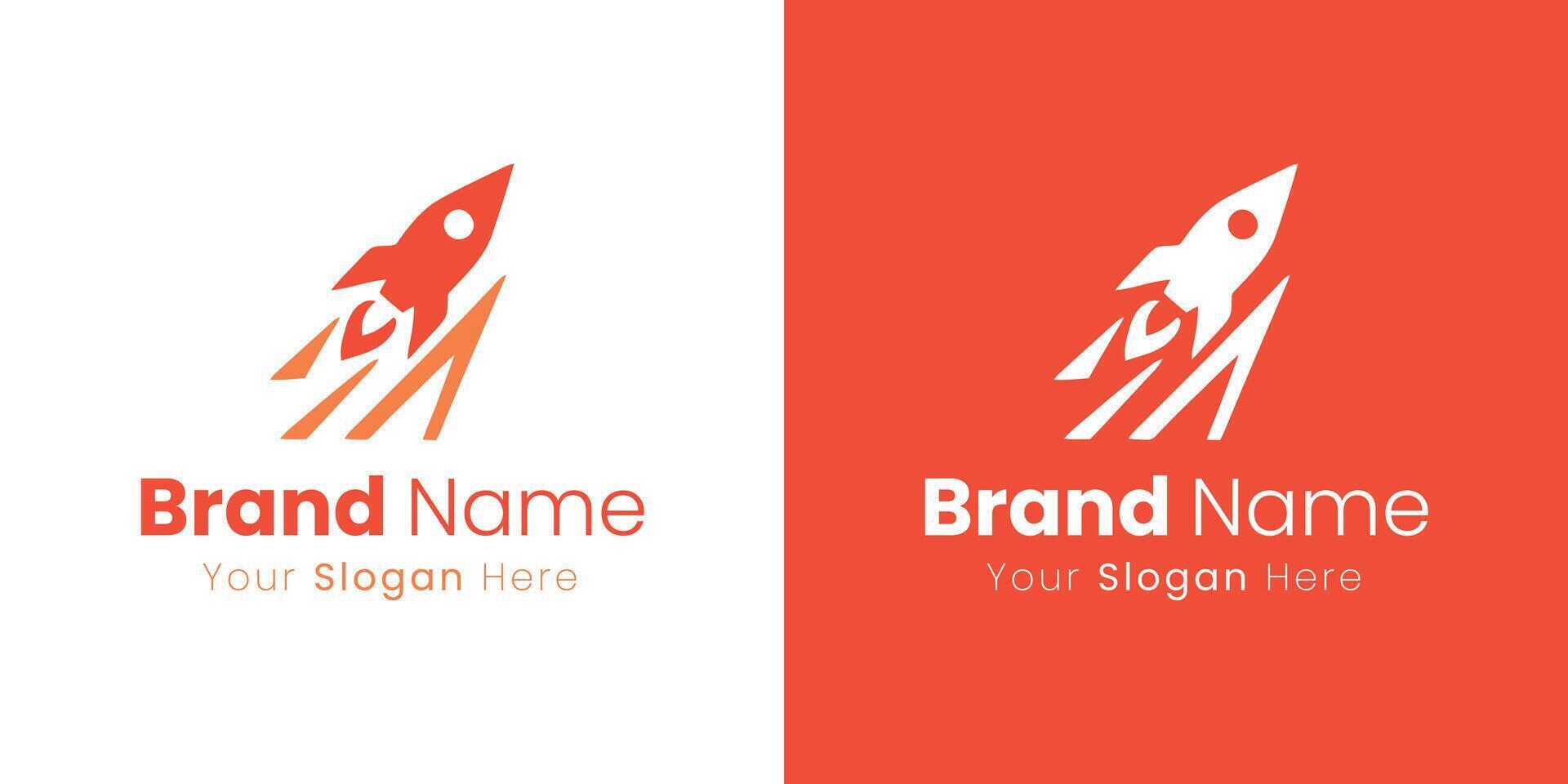 Simple Startup Logo Design Rocket Launching Into Space With Red Orange Colors vector