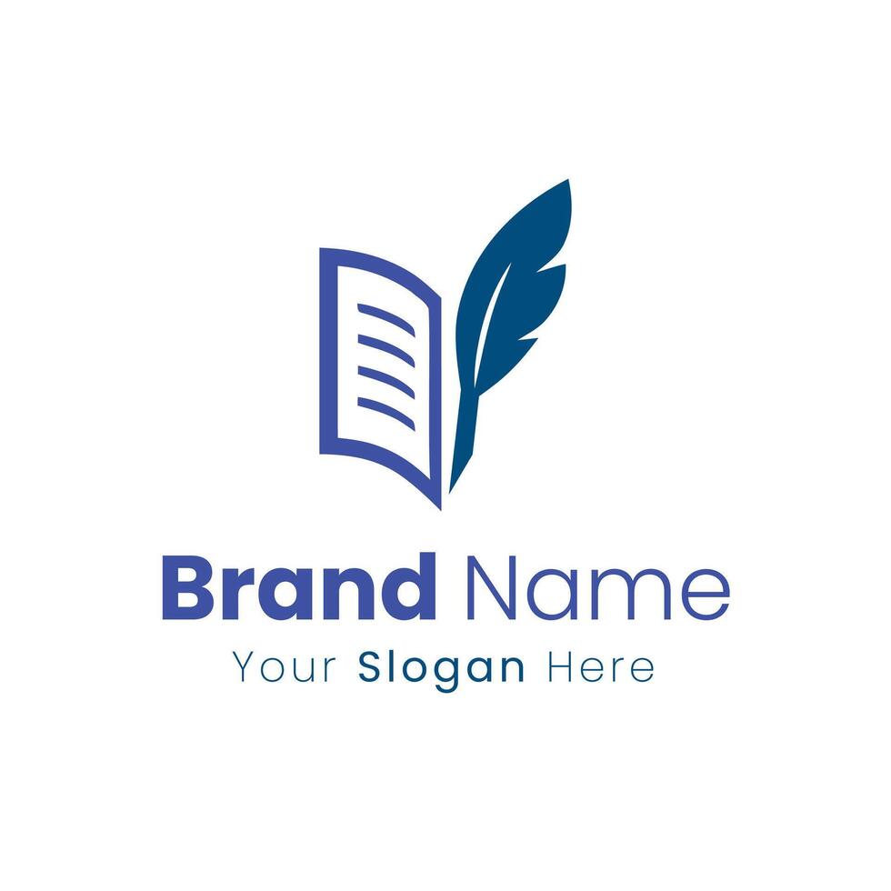 Artistic Logo Design with Feather Quill and Book Illustration for Literature Brand vector