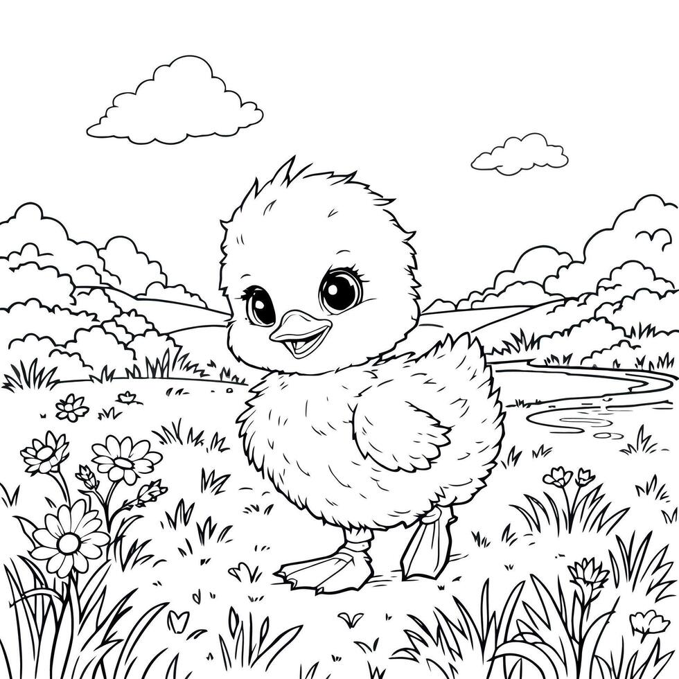 Adorable Duckling Coloring Page A Fun Way To Express Your Creativity vector