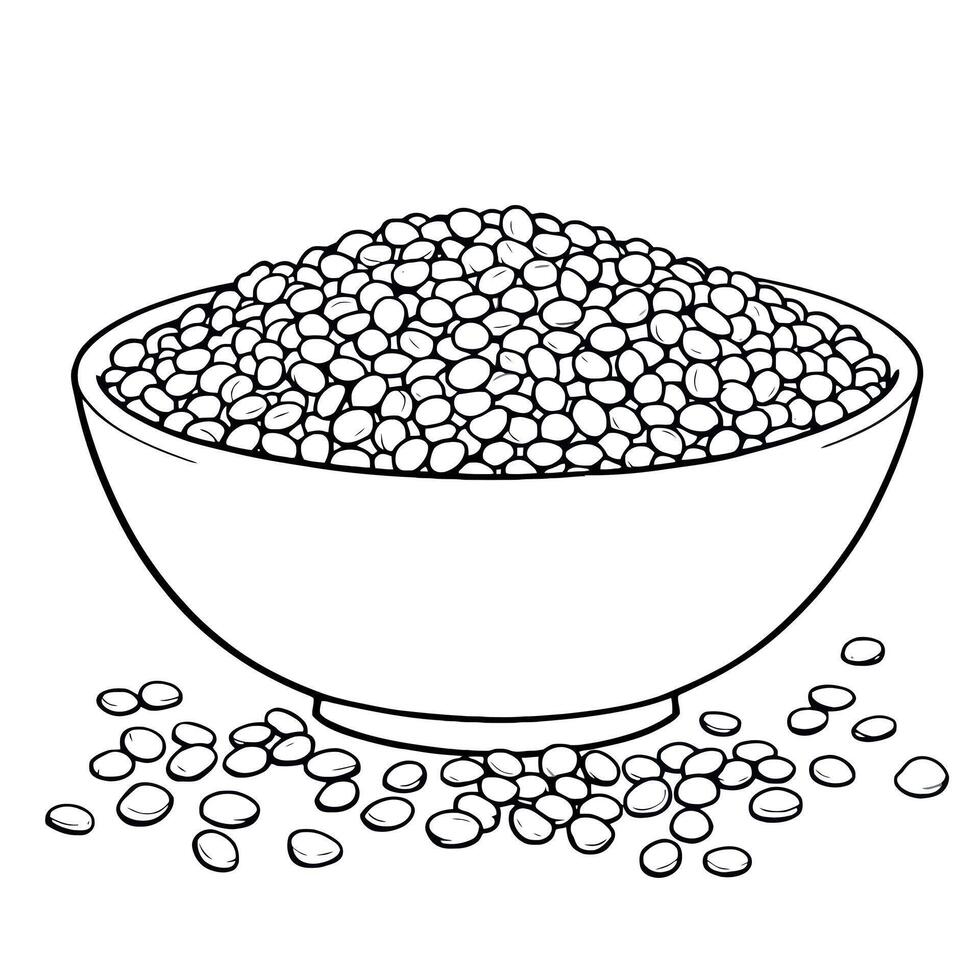 A Coloring Page Featuring A Beautiful Bowl Filled with Round Lentils vector