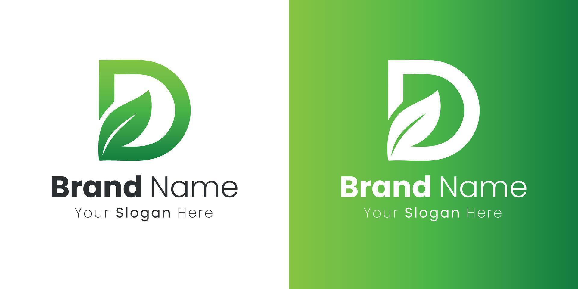 Eco Friendly Green Logo with Letter D and Leaf Symbol Design vector