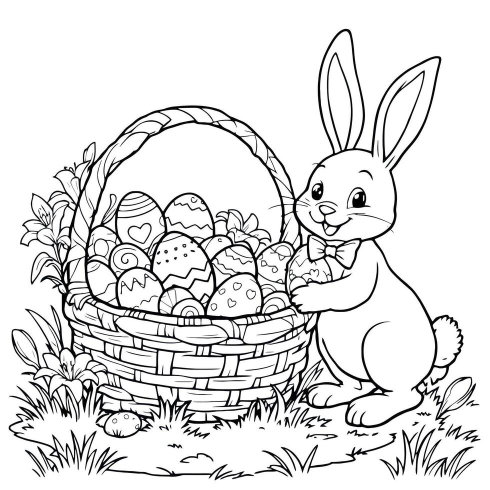 A Delightful Easter Bunny With a Basket Full of Decorated Eggs vector