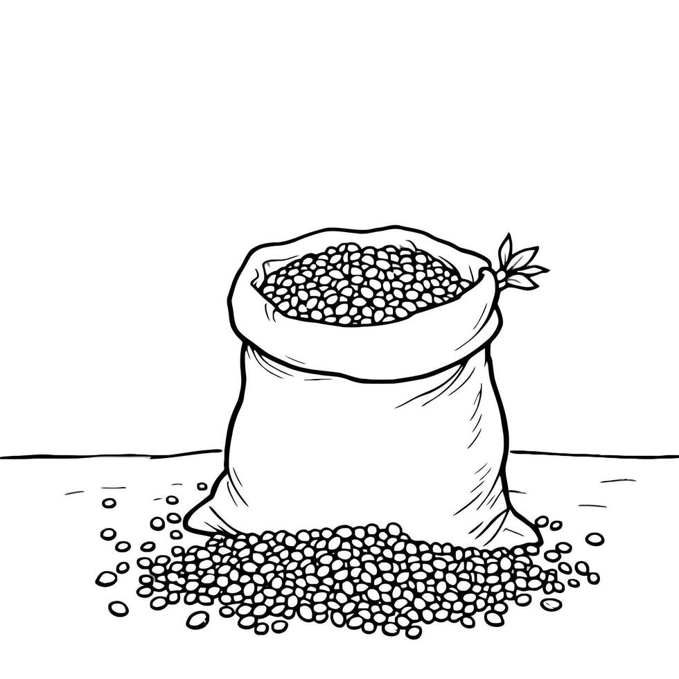 Sack of Beans Coloring Page Easy and Simple with Lots of Beans vector