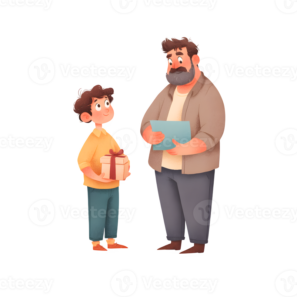 Father giving son gift illustration png