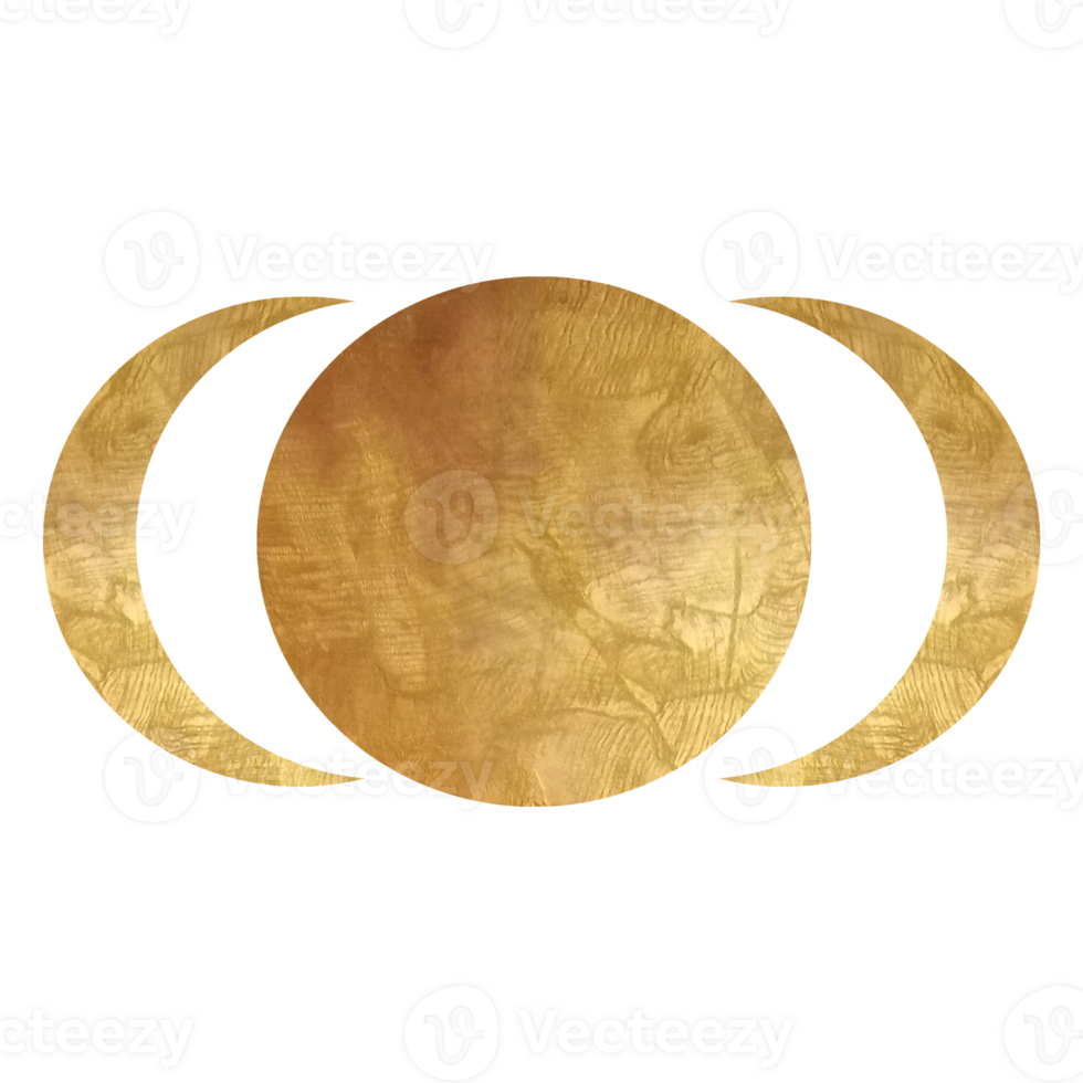 Golden full moon and phases watercolor illustration. Textured sky star and crescent clipart, isolated mystic stars for esoteric witch card, poster, invitation design. Minimalistic eclipse elements png