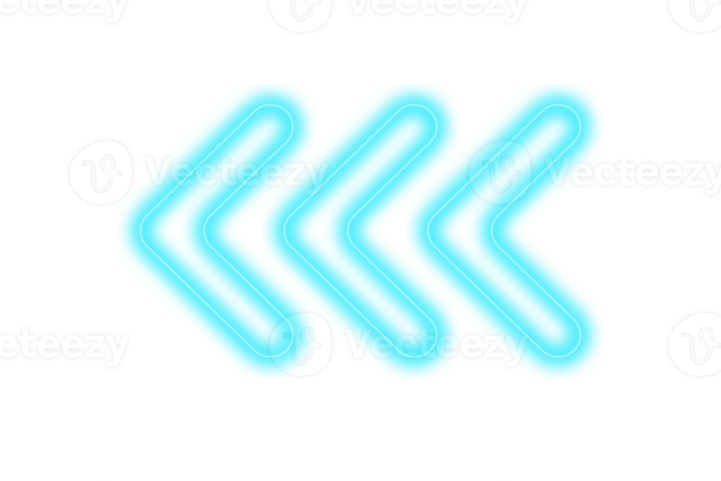 Glowing blue neon arrows pointing left direction transparent background three slice arrows design png
