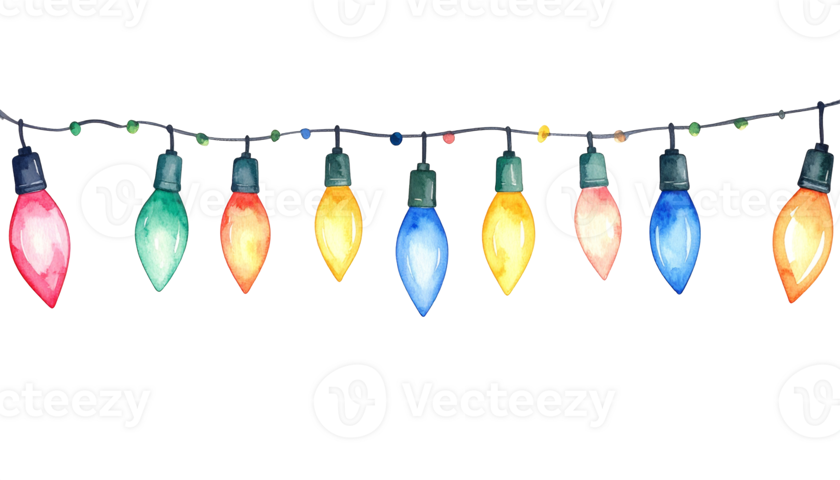Watercolor Colorful String Lights on Transparent Background png