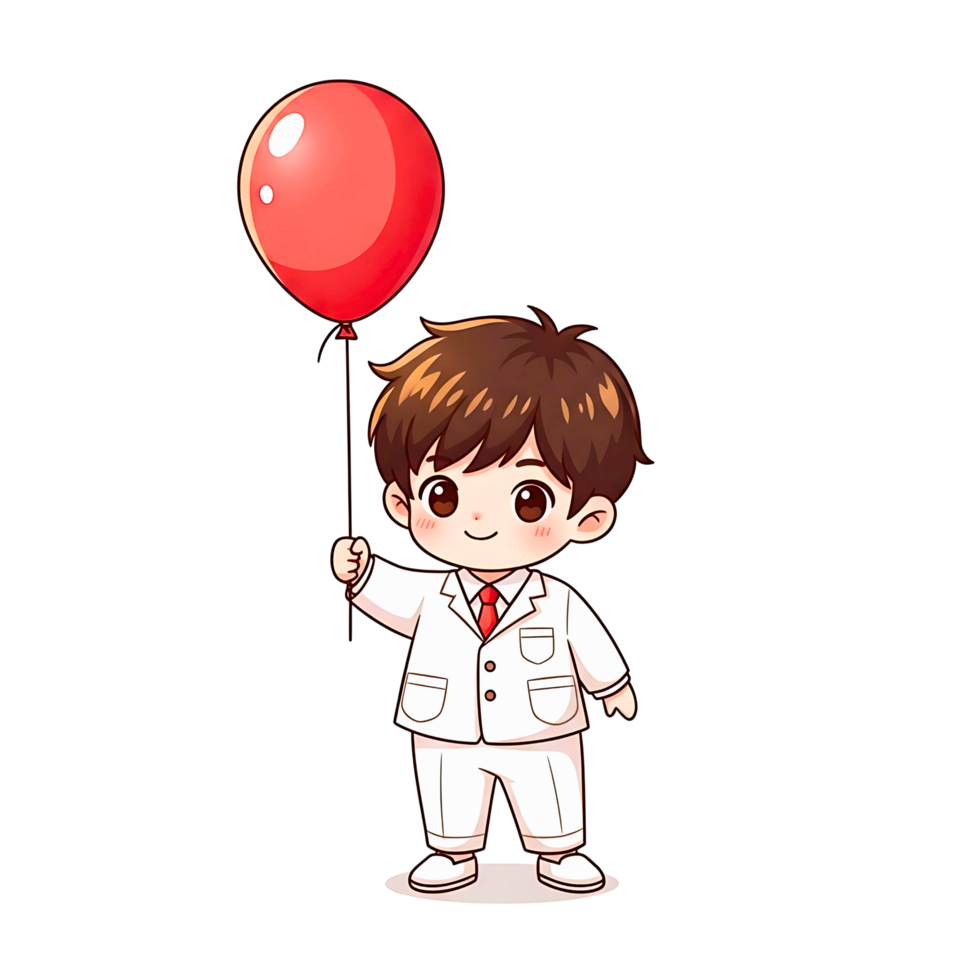 A boy in a suit holding a red balloon png