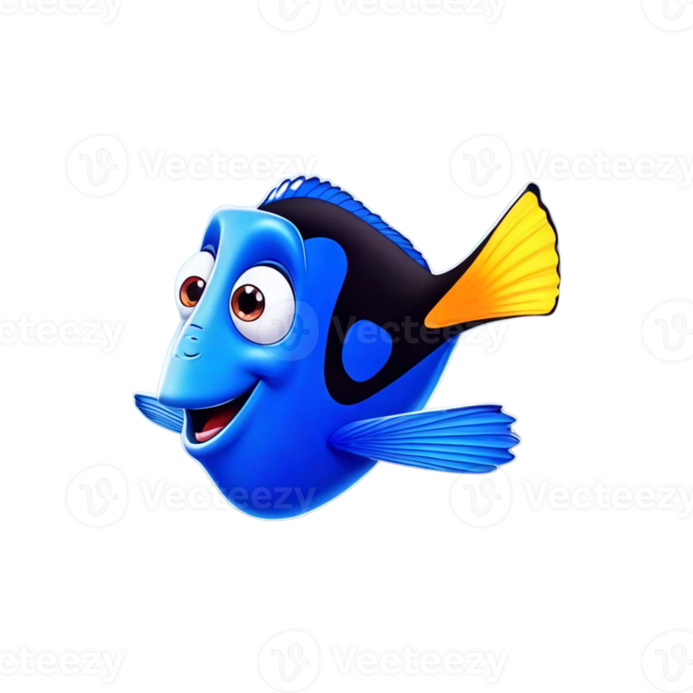 Cartoon Surgeon Fish on Transparent Background. Cute Tropical Sea Animal Clipart png
