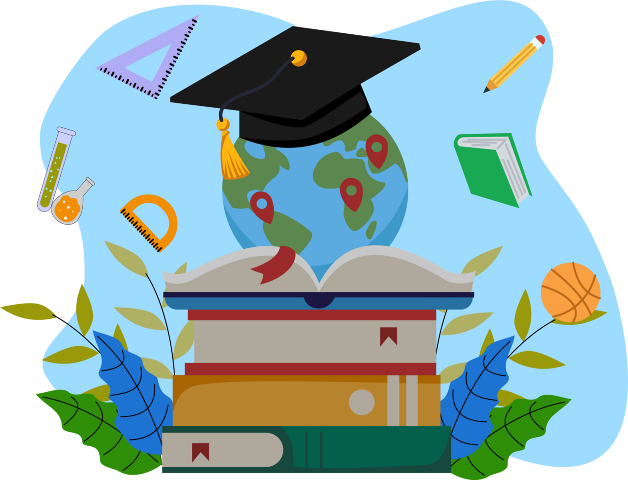Welcome back to school. Illustration of open book with globe and education icon. Education illustration. elementary school png