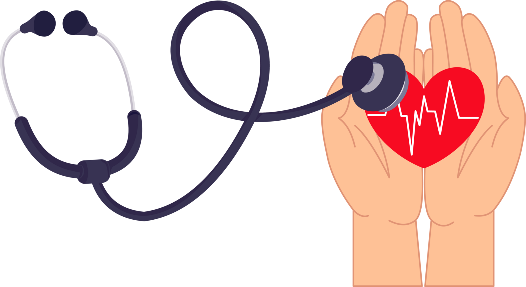 Illustration of hand holding heart symbol with stethoscope. Heart with stethoscope Illustration png