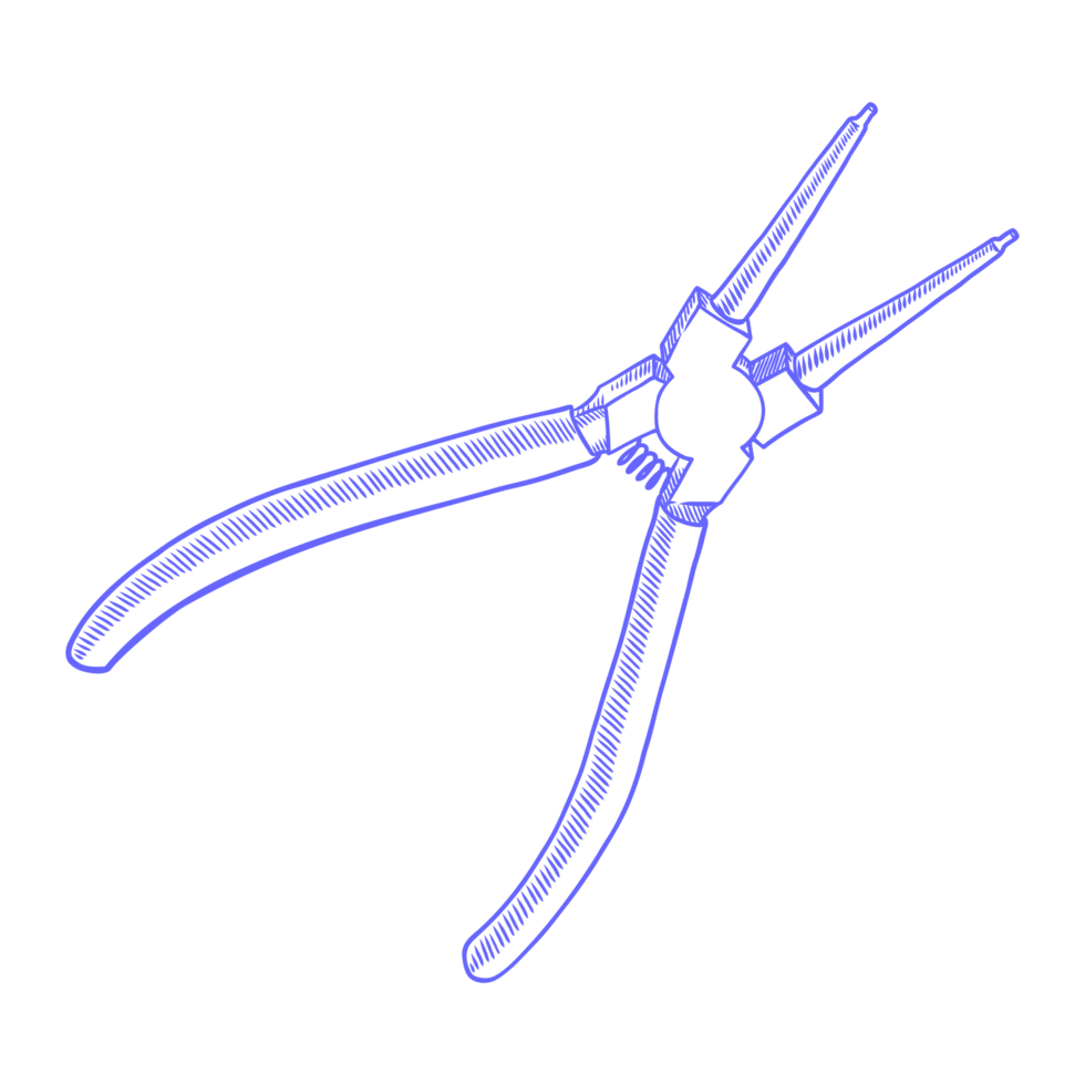 Outlined Hand Drawn Round Nose Pliers Illustration png