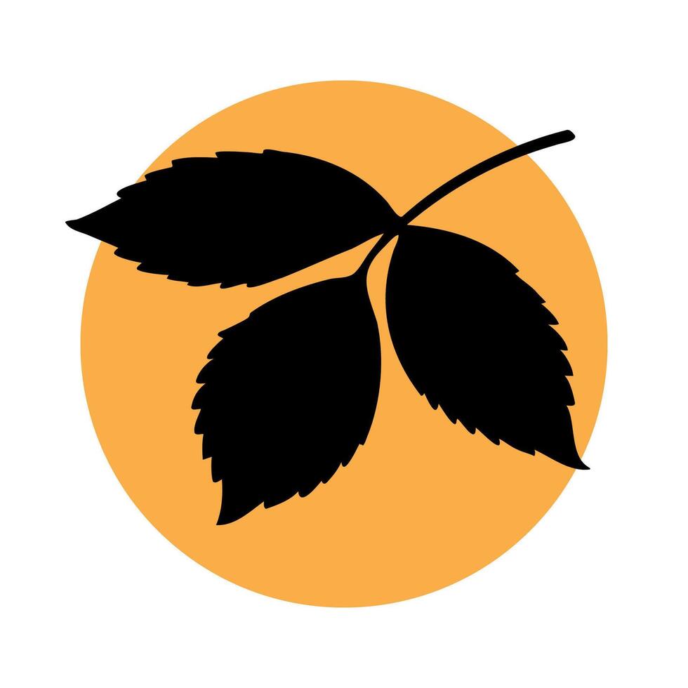 A simple black silhouette of a leaf against a bright orange circular background. The design is minimalistic and modern, suitable for various applications. vector