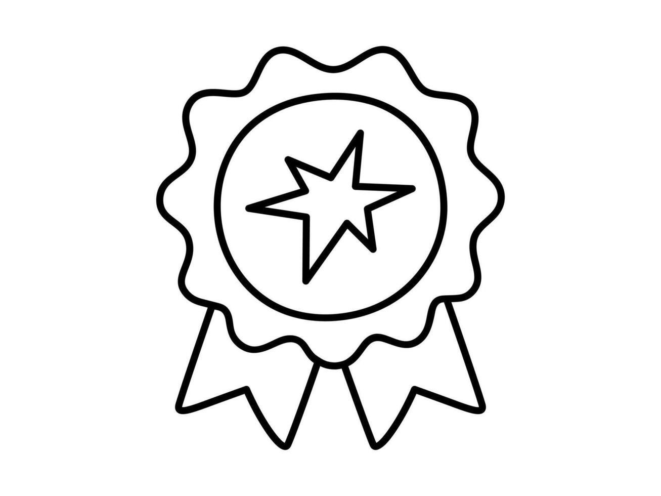 Hand drawn cute outline illustration of award ribbon. Flat competition or contest winner line art doodle. Education or study sticker, icon. Quality guarantee. Certificate label. Isolated. vector