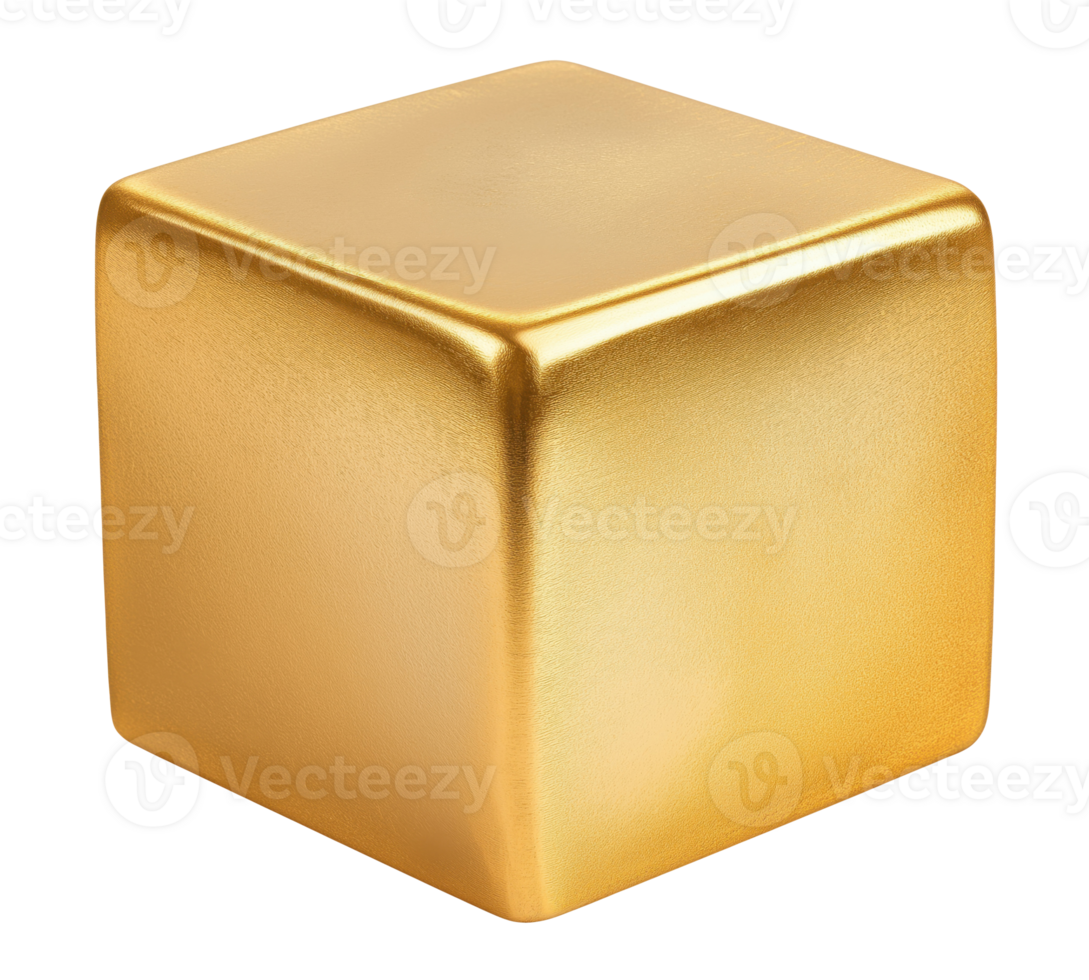 Shiny golden cube isolated on a transparent background png