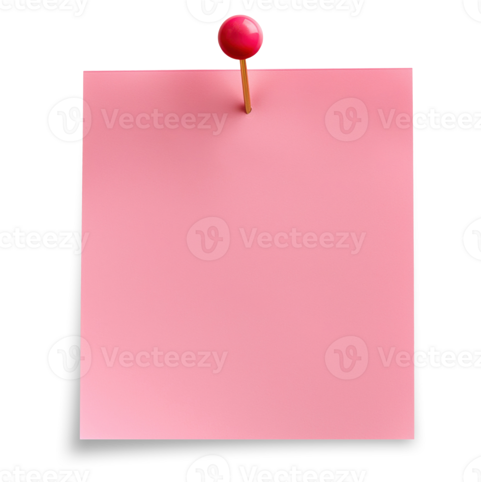 Blank pink paper note with red push pin isolated on transparent background png