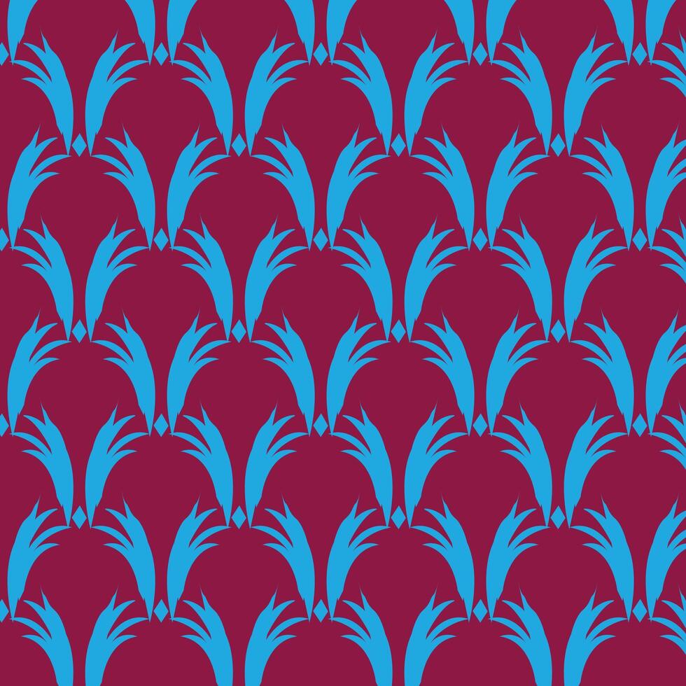 A pattern with blue and purple feathers on a maroon background vector