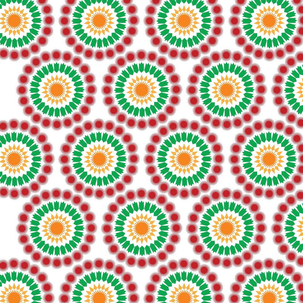 A pattern of red, green and orange flowers vector