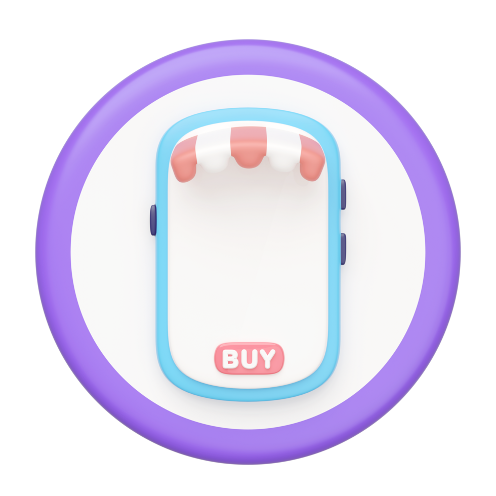 3D blue mobile phone store front with cylinder isolated. Ideal for online shopping concepts. cartoon style. Minimal and modern design. png