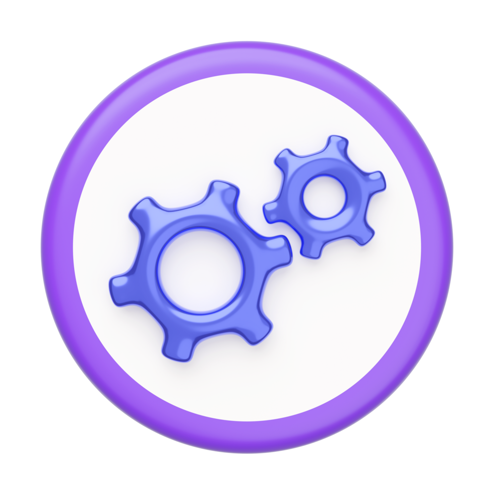 3d gear icon with cylinder isolated. minimal design, cartoon style. 3d render illustration png
