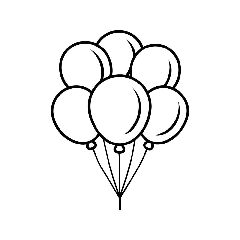 Black Outline Drawing Six Balloons Bunch vector