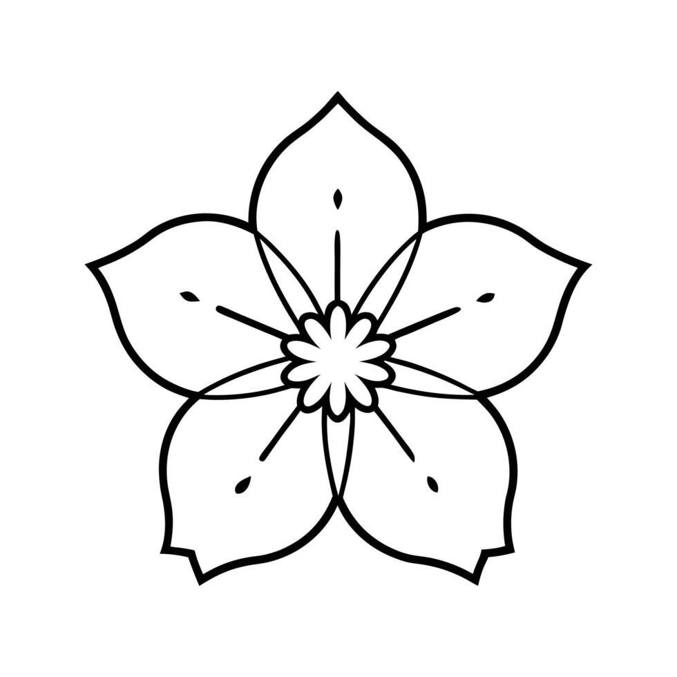 Black Outline Five Petal Flower Simple Line Art Design vector