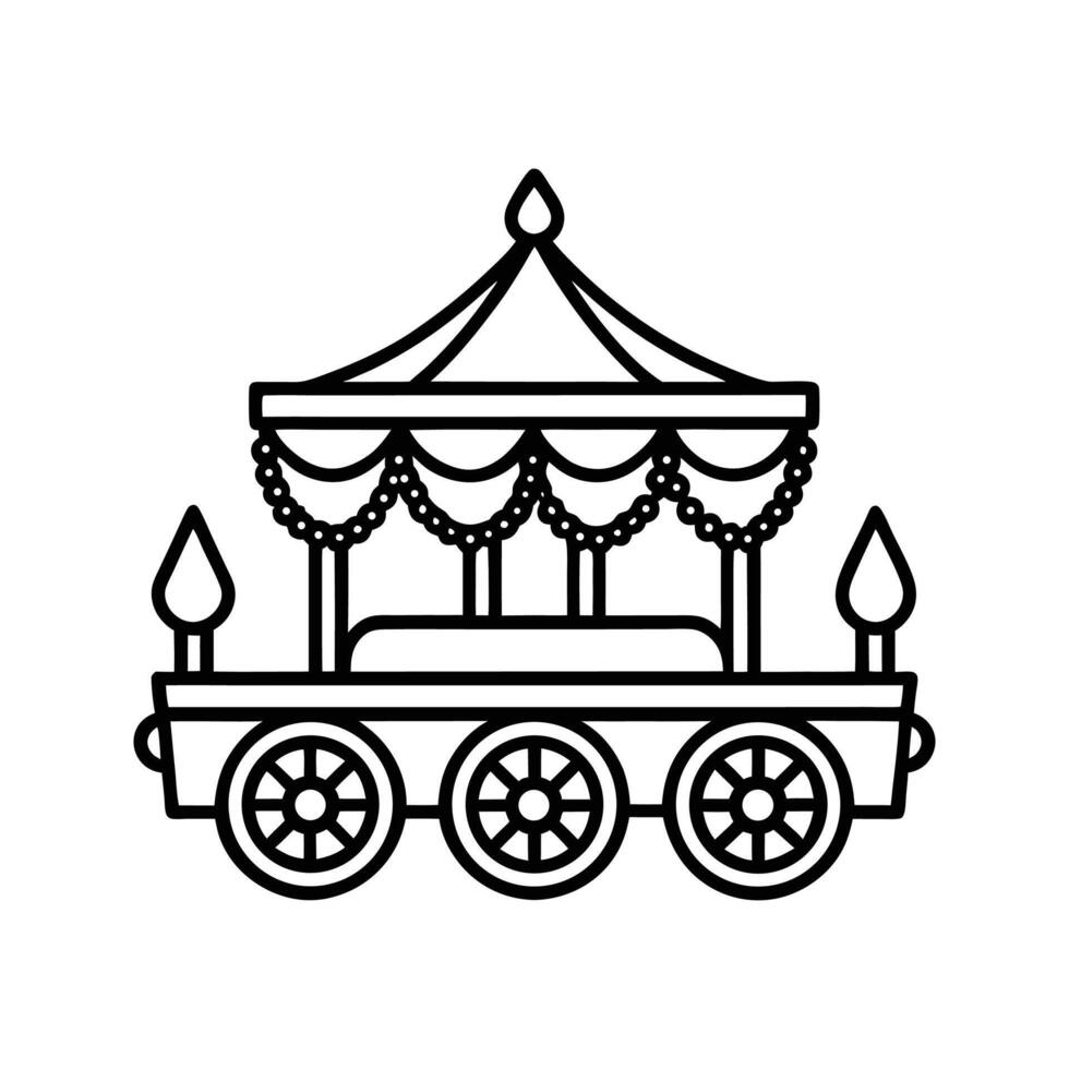 Black Line Art Royal Carriage with Canopy and Wheels vector