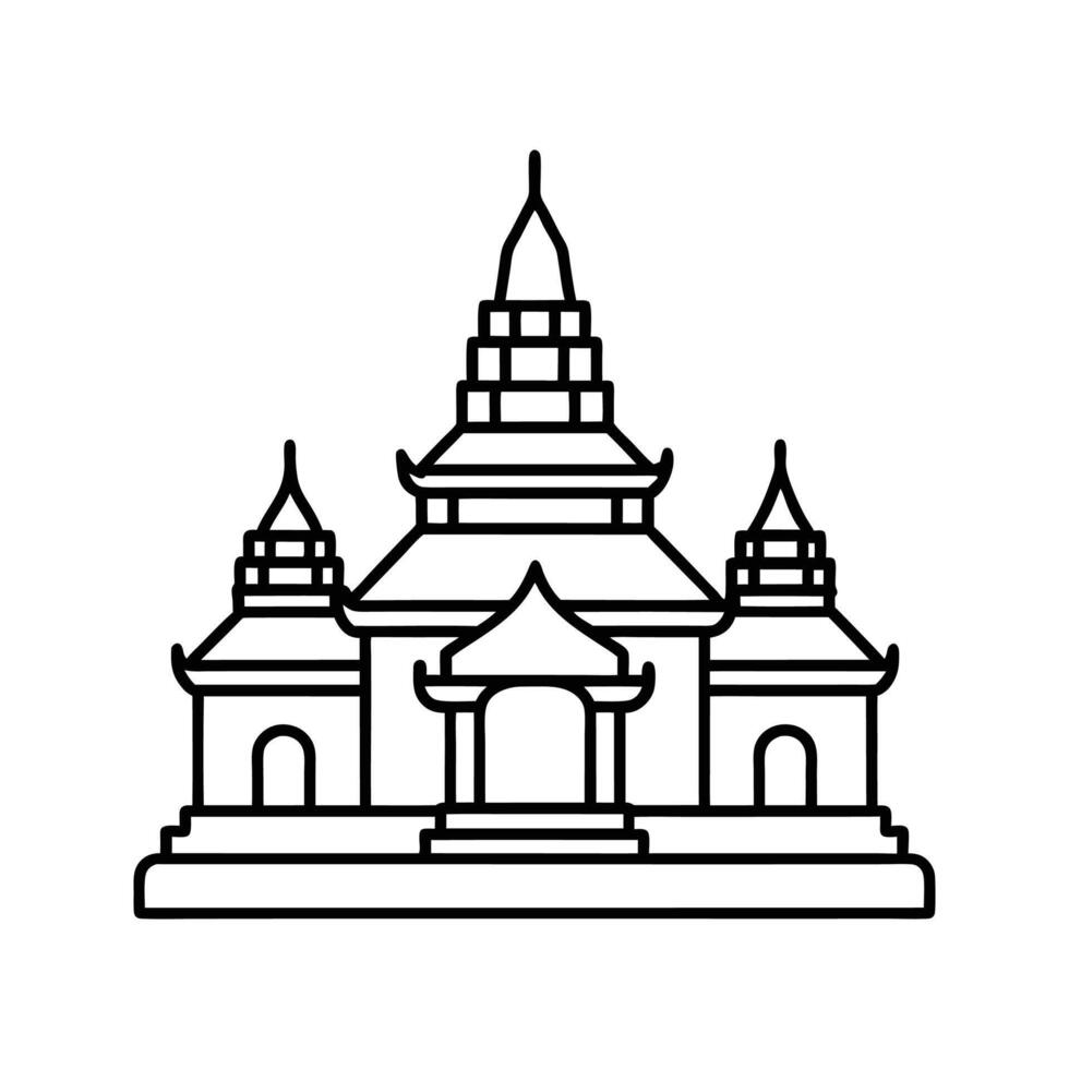 Line Drawing Asian Temple Three Sections Pagoda Style vector
