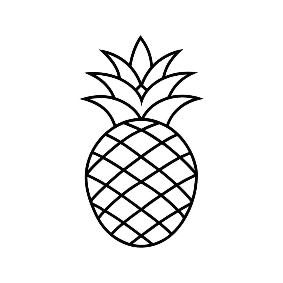 Black and white line art illustration of a pineapple, tropical fruit design, detailed leaves and textured body, clean outline, white background vector